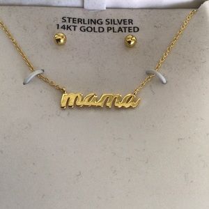 BRILLIANCE 14k GOLD PLATED STERLING SILVER MAMA NECKLACE & EARRINGS NWT
